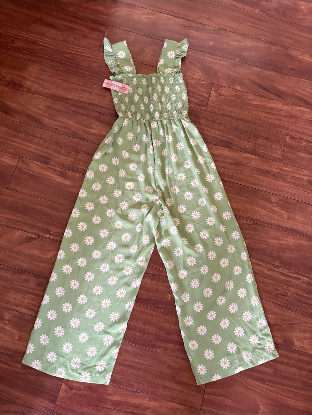 Inspired Hearts Green Daisy Print Girls' Jumpsuit Romper